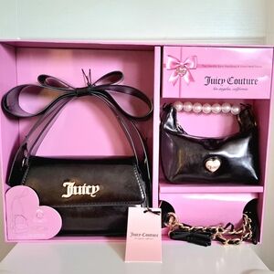 New💕Juicy Couture Black Top Handle Bow  Satchel Bag & Hand Held Purse Gift Set